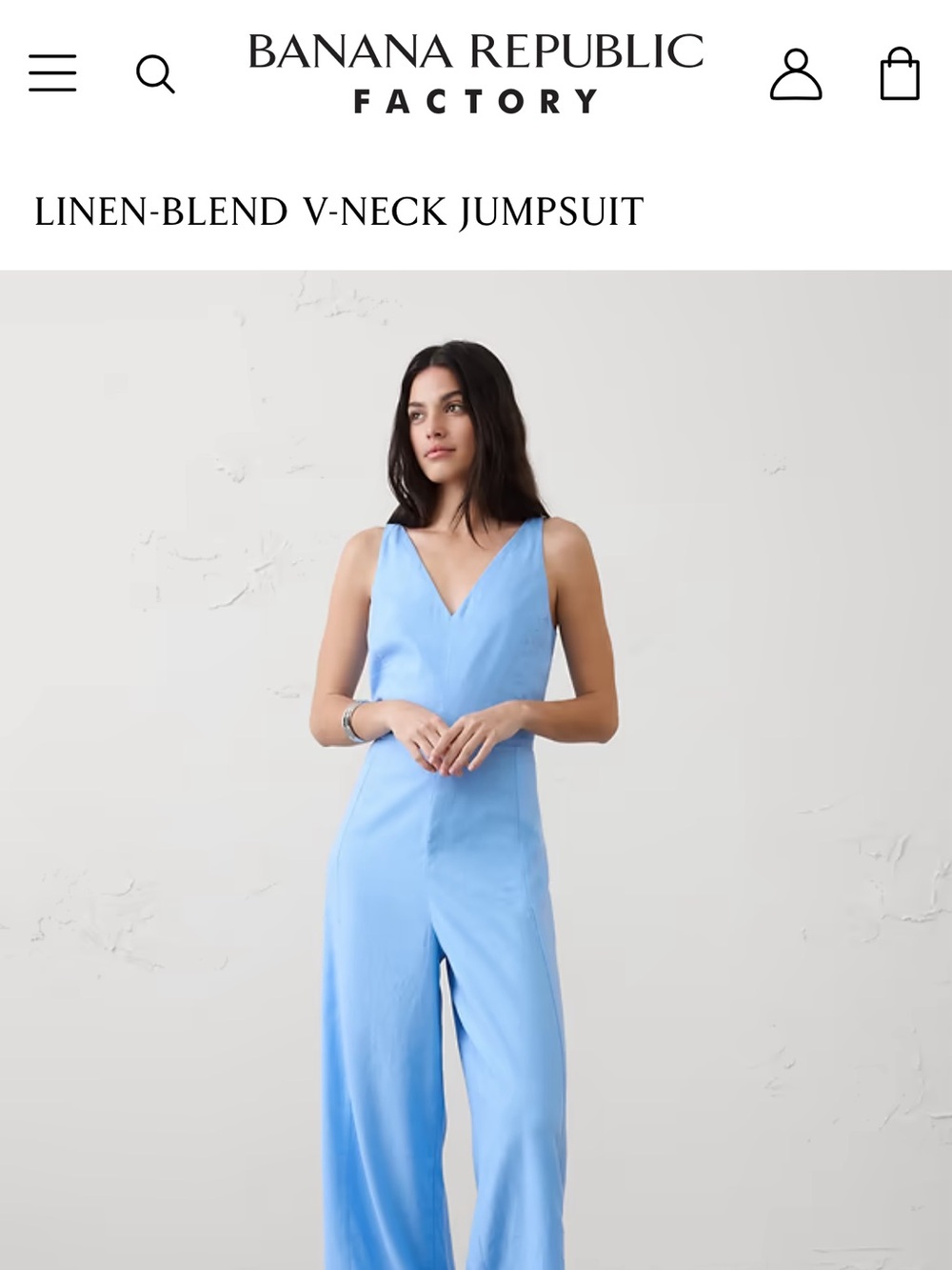 Banana Republic Sky Blue V-Neck Linen-Blend Jumpsuit